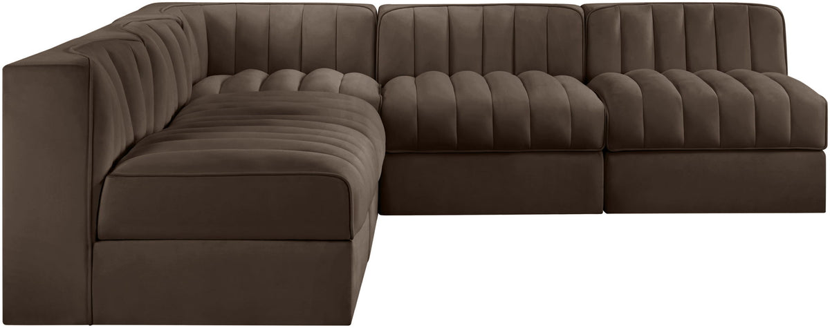 Rummi - Armless Velvet Performance Fabric Upholstered 5 Piece Modular Sectional