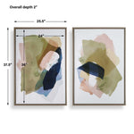Abstract Afternoon - Framed Canvases (Set of 2) - Blue / Green / Pink / White / Woodtone / Yellow