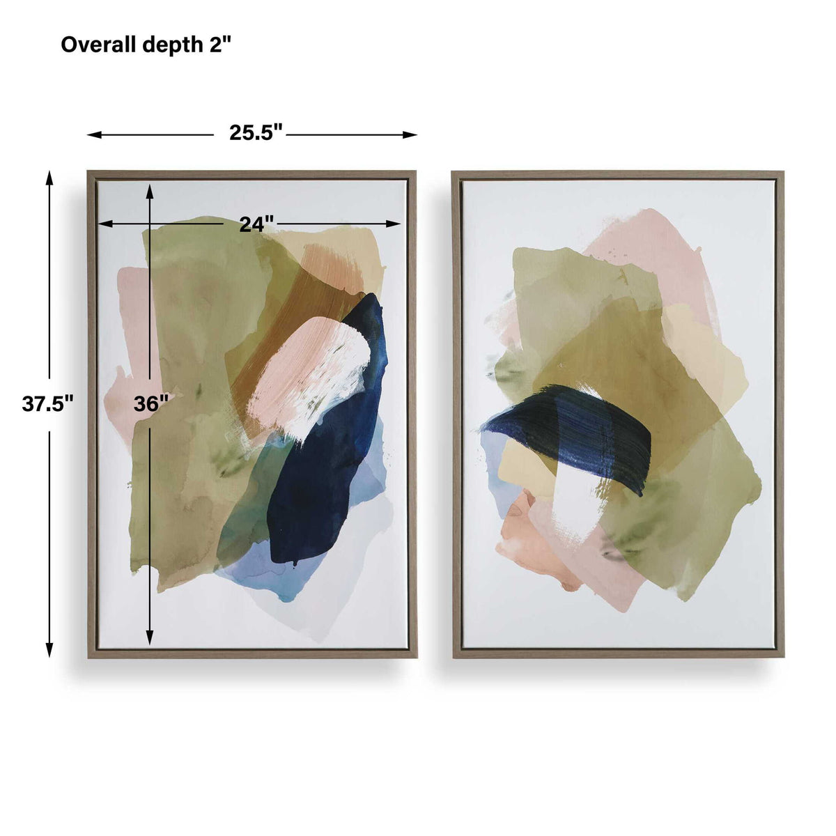 Abstract Afternoon - Framed Canvases (Set of 2) - Blue / Green / Pink / White / Woodtone / Yellow