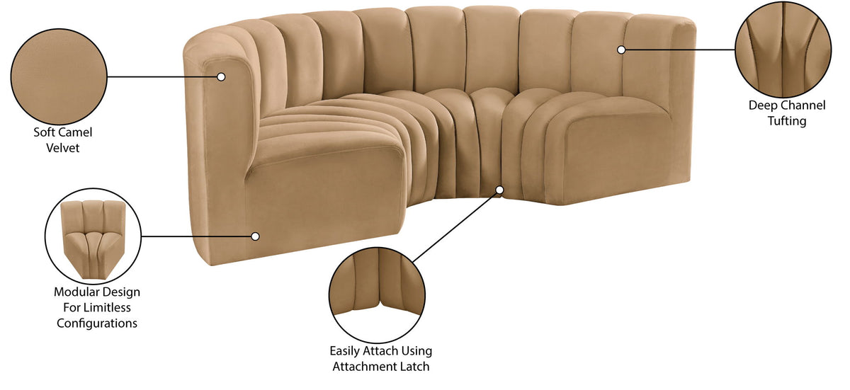Arc - Velvet 4 Piece U-Shaped Modular Sofa