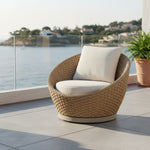 Kobalt - Metal Outdoor Swivel Lounge Chair With Cushions - Boucle White / Natural