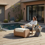 Pavilion - Rattan Outdoor Ottoman With Cushions - Boucle White / Natural