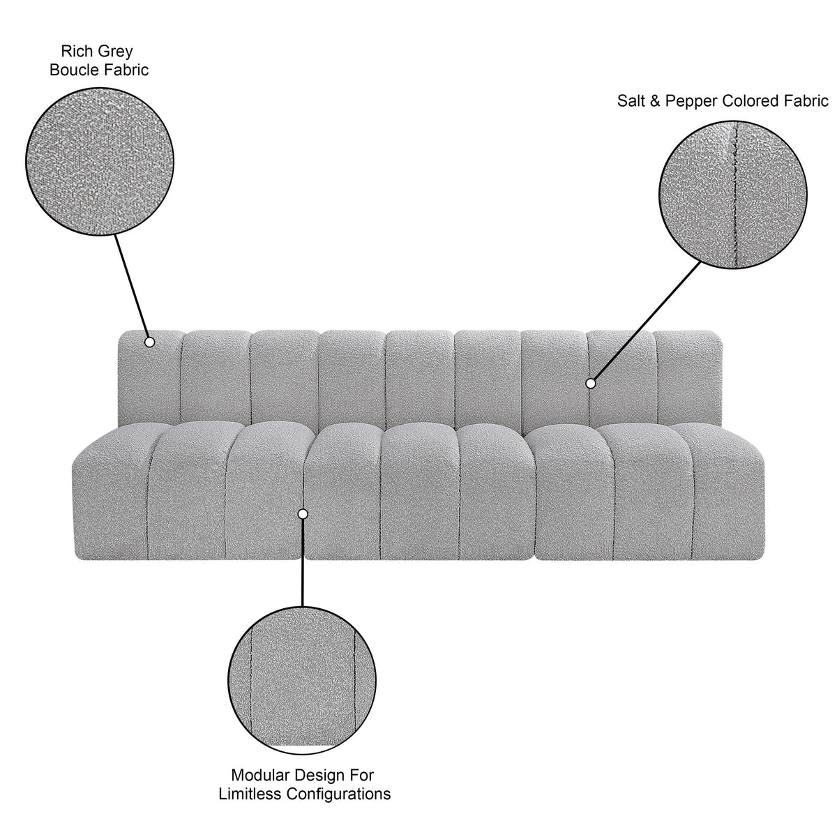 Arc - Boucle Fabric 3 Seats Modular Sofa