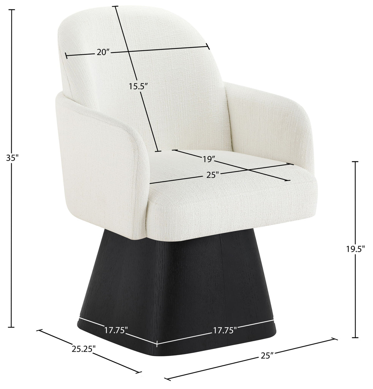 Marlowe - Linen Textured Fabric Upholstered Swivel Dining Arm Chair - Stained Black