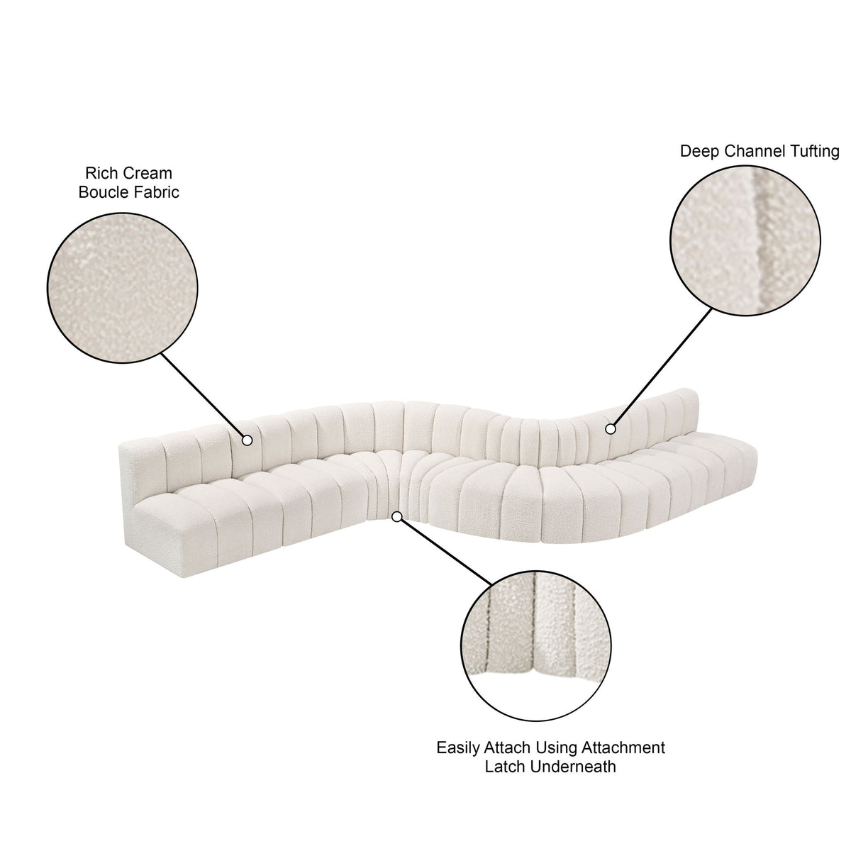 Arc - Boucle Fabric 8 Piece Curved Modular Sofa