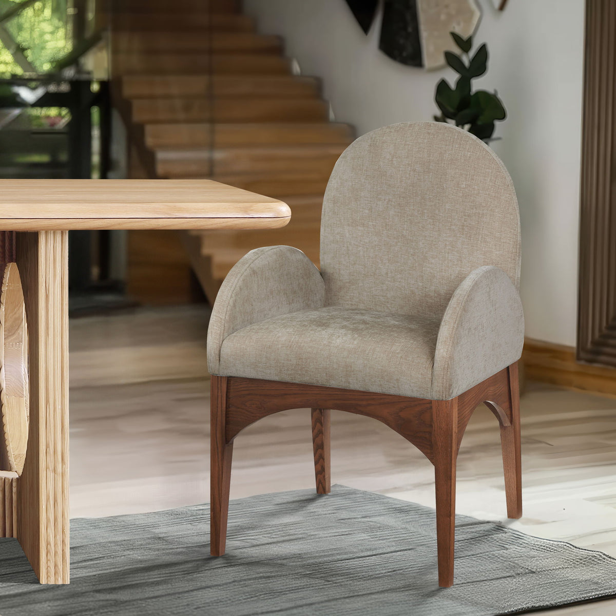 Waldorf - Chenille Dining Arm Chair With Brown Legs