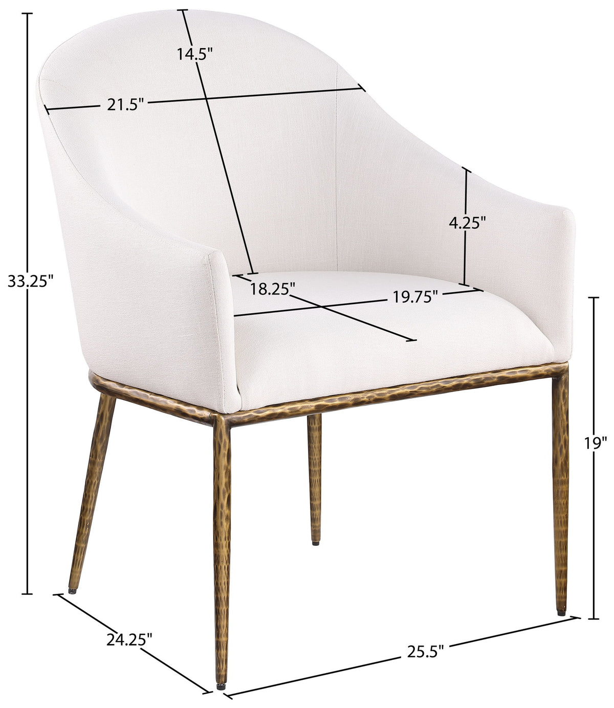 Ferro - Linen Textured Performance Fabric Upholstered Dining Arm Chair - Cream / Brushed Gold