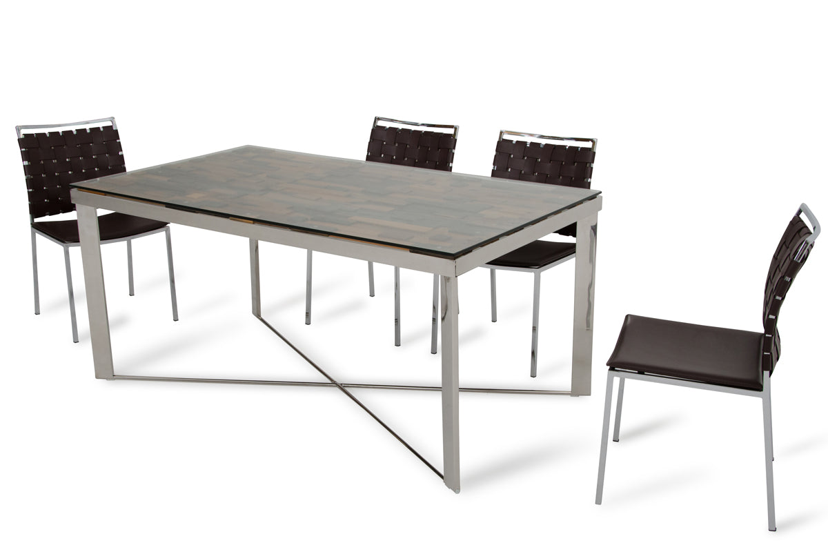 Santiago Modern Rectangular Wood Mosaic Dining Table by VIG Furniture - View 3