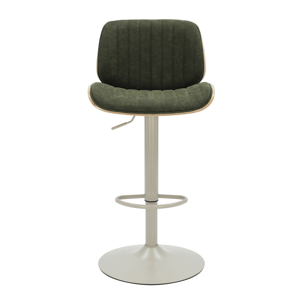 Brock - Adjustable Swivel Curved Back Wood Bar Stool With Faux Leather Seat