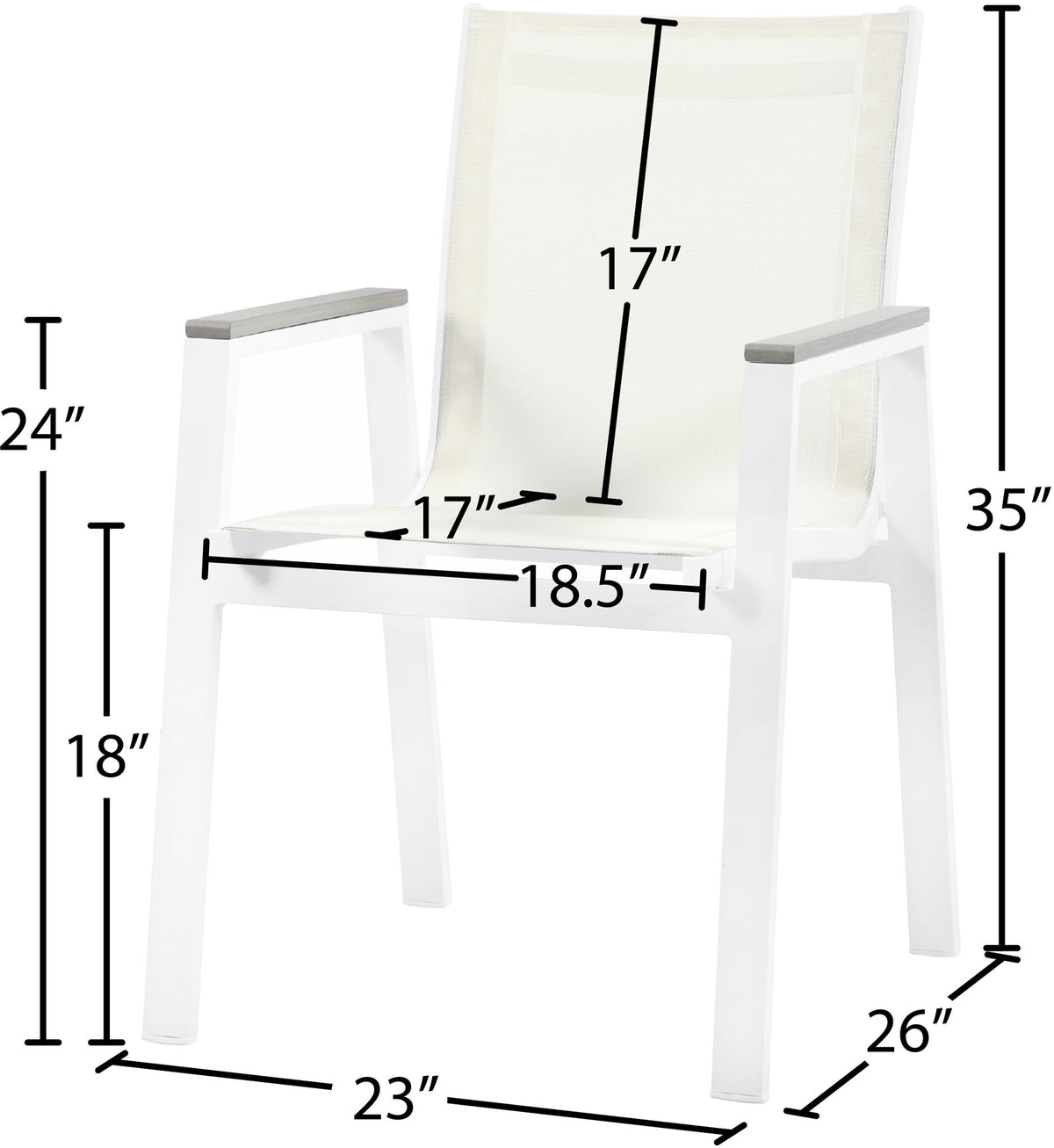Nizuc - Outdoor Patio Dining Arm Chair With White Frame And Gray Arms (Set of 2)