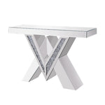 Noralie - Console Table, "V" Shape Pedestal - Mirrored & Faux Diamonds