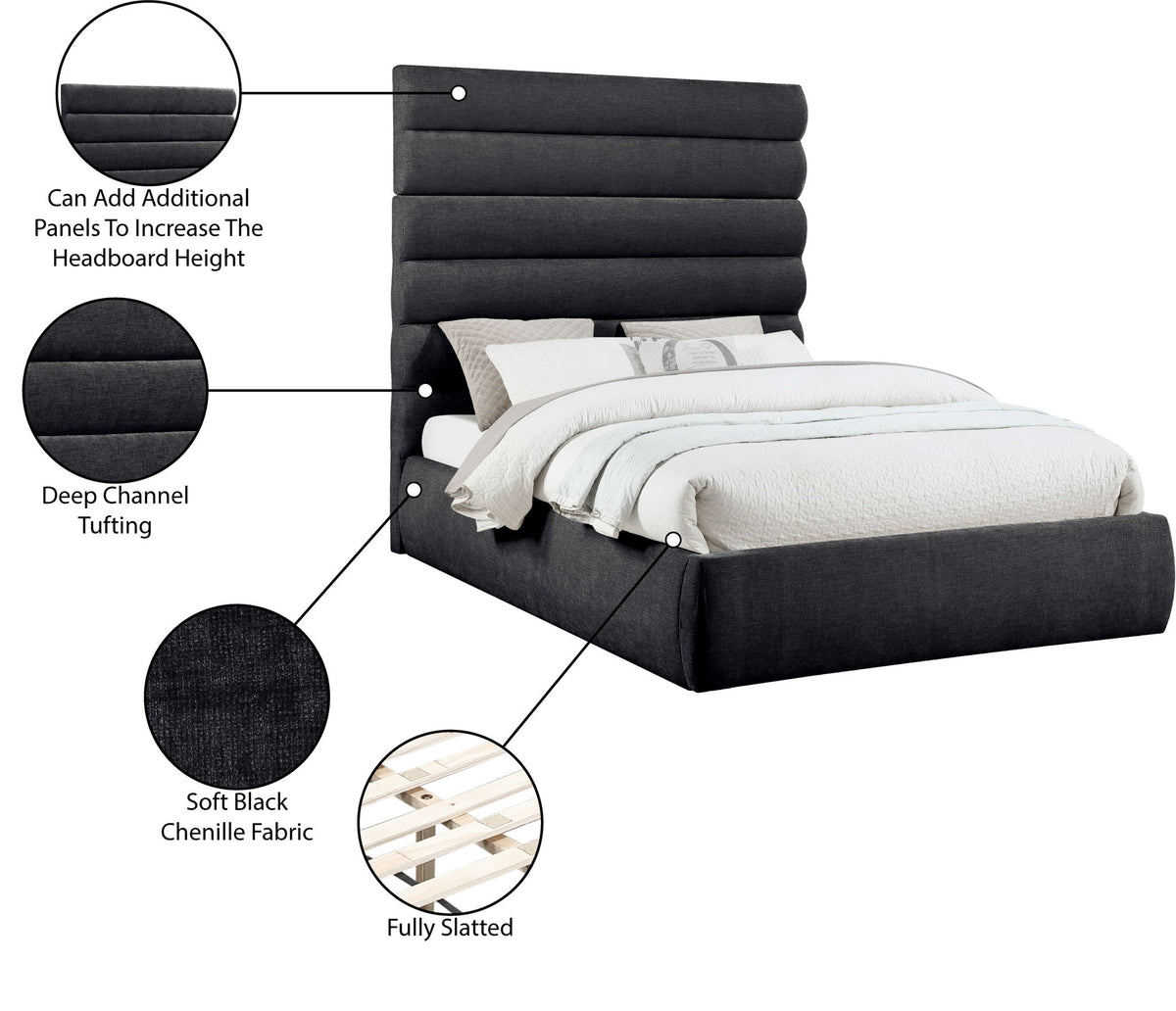 Adam - Chenille Fabric Bed With 70.5" Headboard