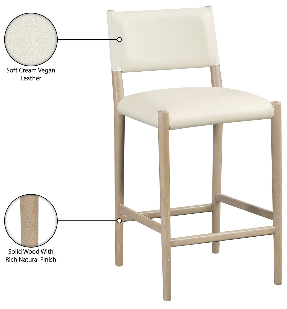 Andie - Vegan Leather Upholstered Counter Stool - Natural Base