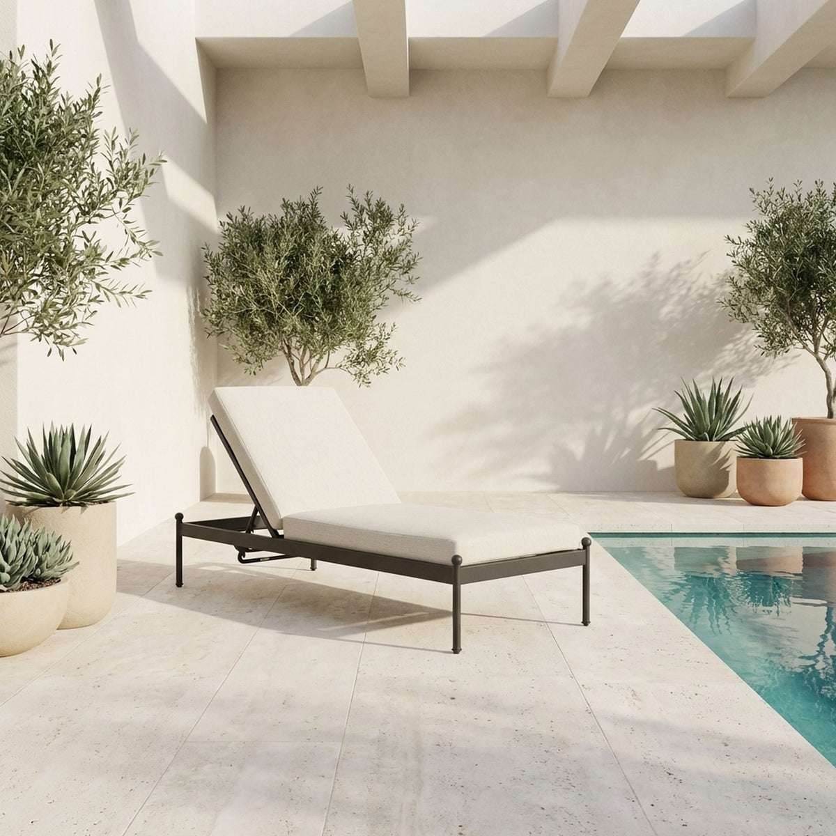 Leni - Outdoor Lounge Chaise With Cushions And Powder Coated Aluminum Frame - Moonveil / Warm Gray