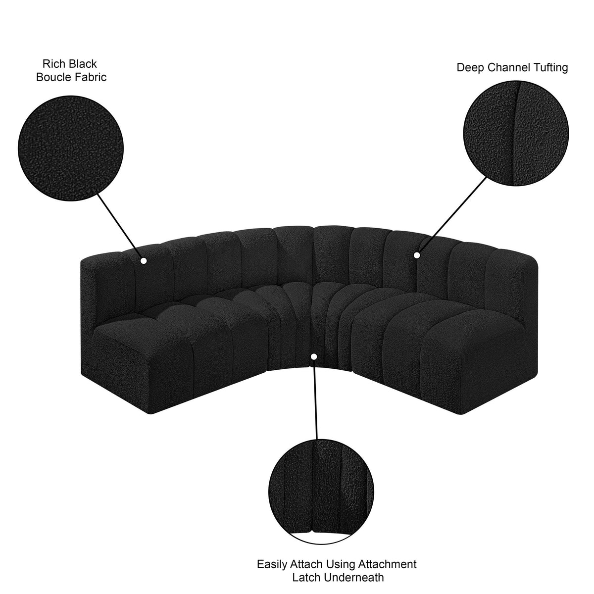 Arc - Boucle Fabric 4 Piece Corner Modular Sofa