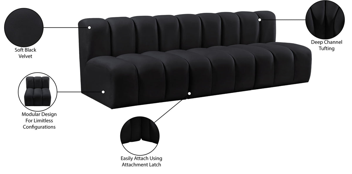 Arc - Velvet 3 Piece Modular Straight Sofa