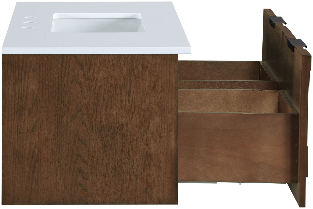 Leonardo - Engineered Stone And Solid Wood 24" Wall Mounted Bathroom Vanity
