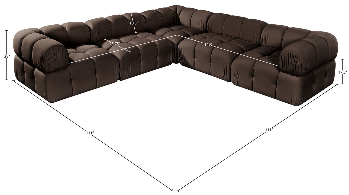 Orin - Velvet 5 Piece Modular Corner Sectional