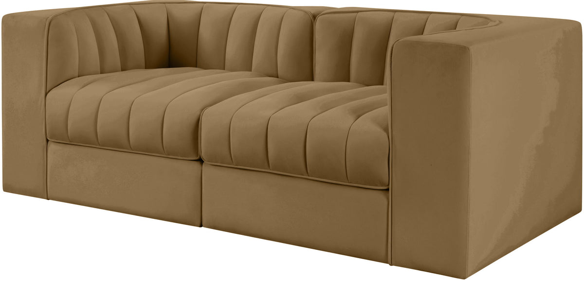 Rummi - Velvet Performance Fabric Upholstered 2 Piece Modular Loveseat