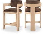Sacha - Velvet Stool With Natural Base