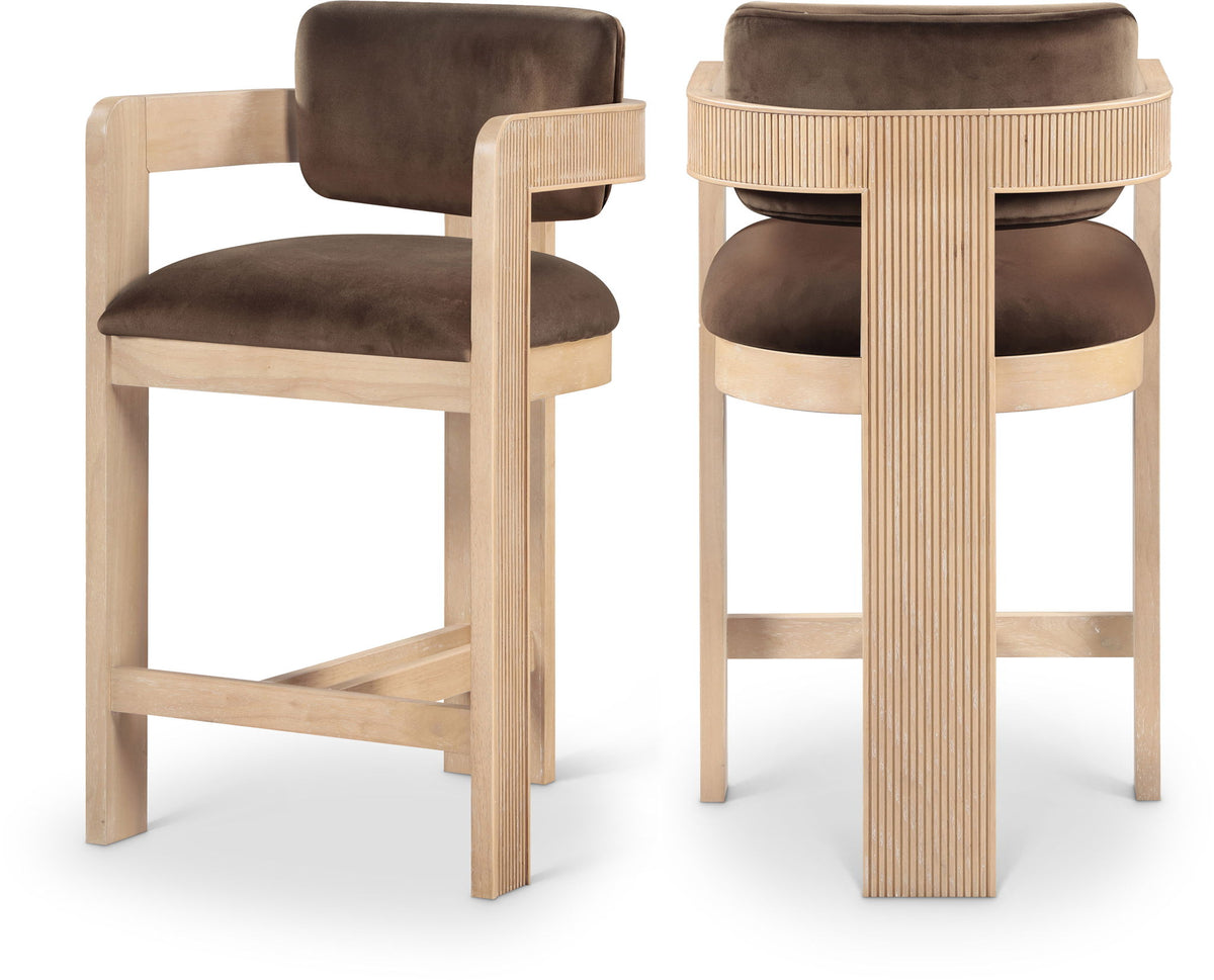 Sacha - Velvet Stool With Natural Base