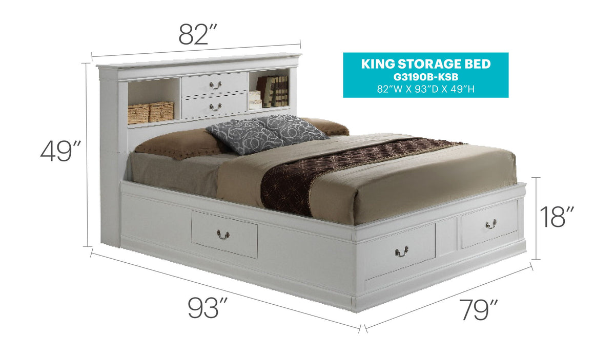 Glory Furniture - Louis Phillipe - Bookcase Storage Bed