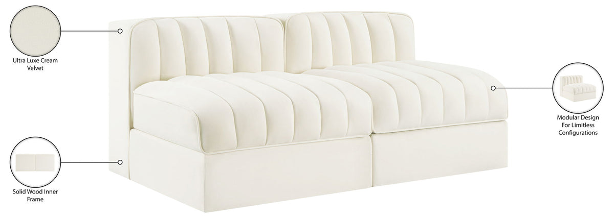 Rummi - Velvet Performance Fabric Upholstered 2 Piece Modular Armless Loveseat