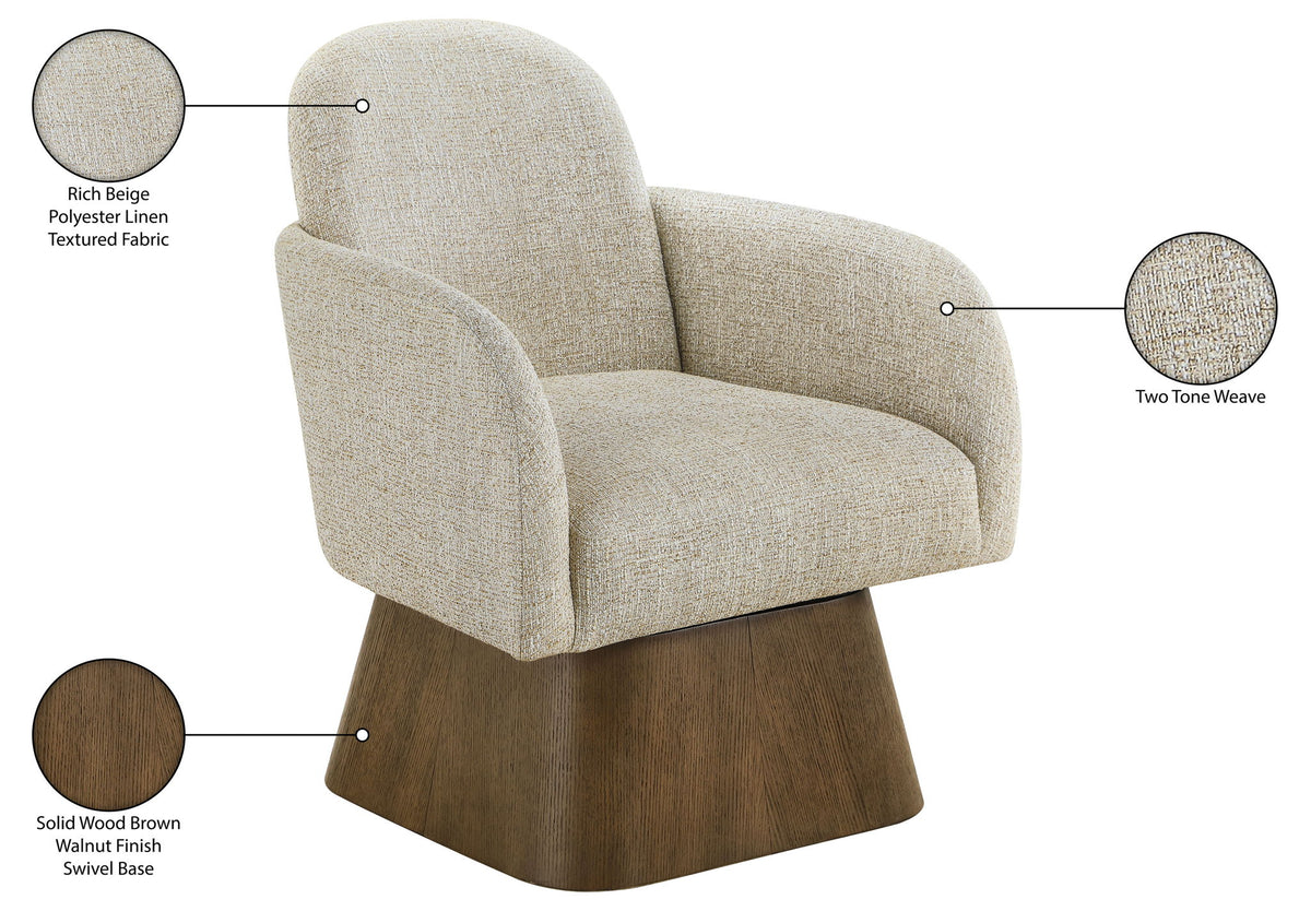Marlowe - Linen Textured Fabric Upholstered Swivel Accent Chair - Stained Brown