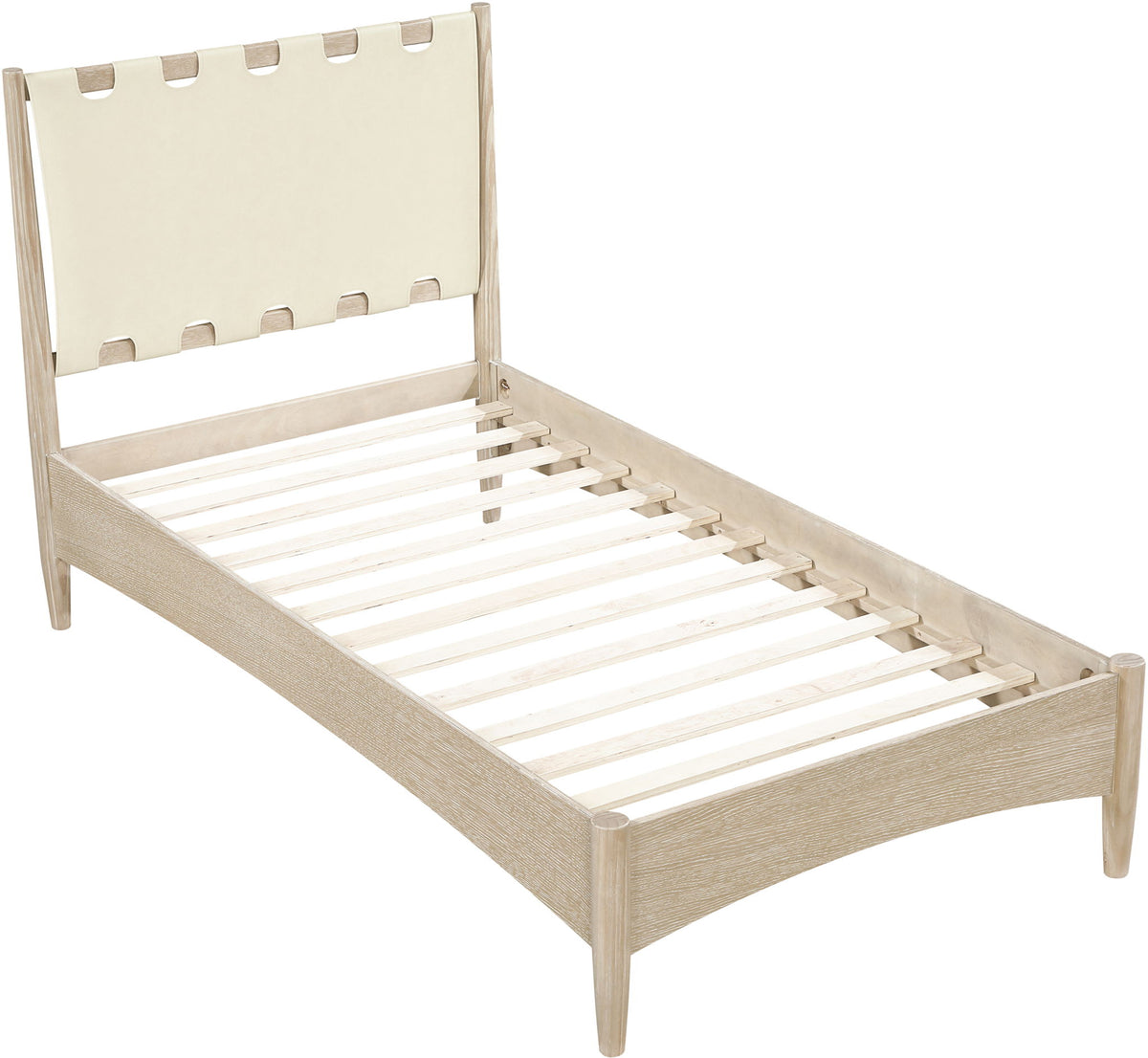 Santos - Vegan Leather Headboard And Wood Bed - Waxed Natural Frame