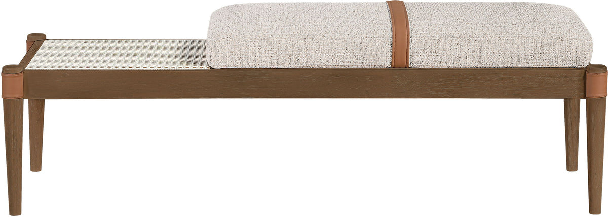 Nara - Linen Textured Fabric Upholstered Bench - Painted Brown Walnut