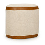Huche - Cotton Jute and Vegan Leather Oval Ottoman - Natural