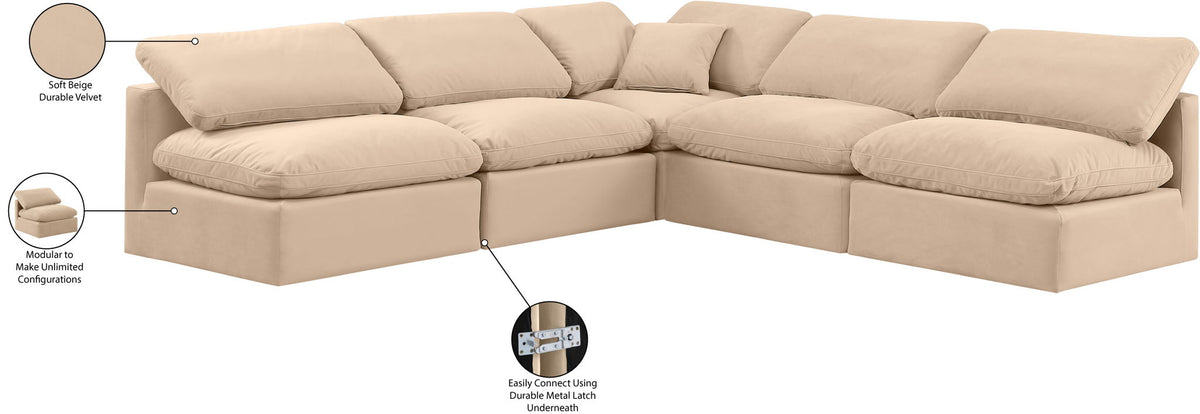 Indulge - Velvet 5 Piece Modular Corner Armless Sectional