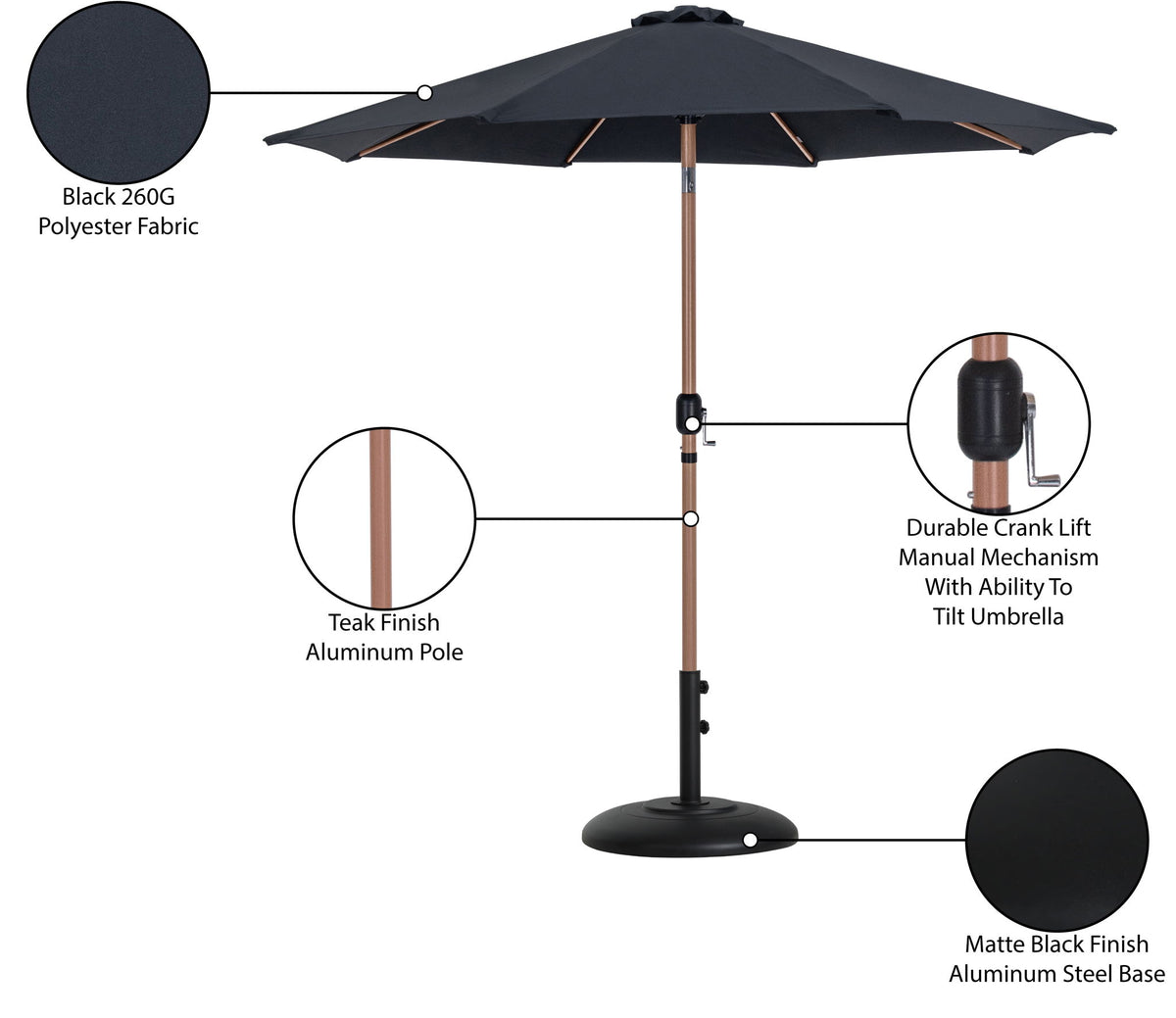 Fiji - Aluminum Patio Umbrella With Round Black And Teak Base