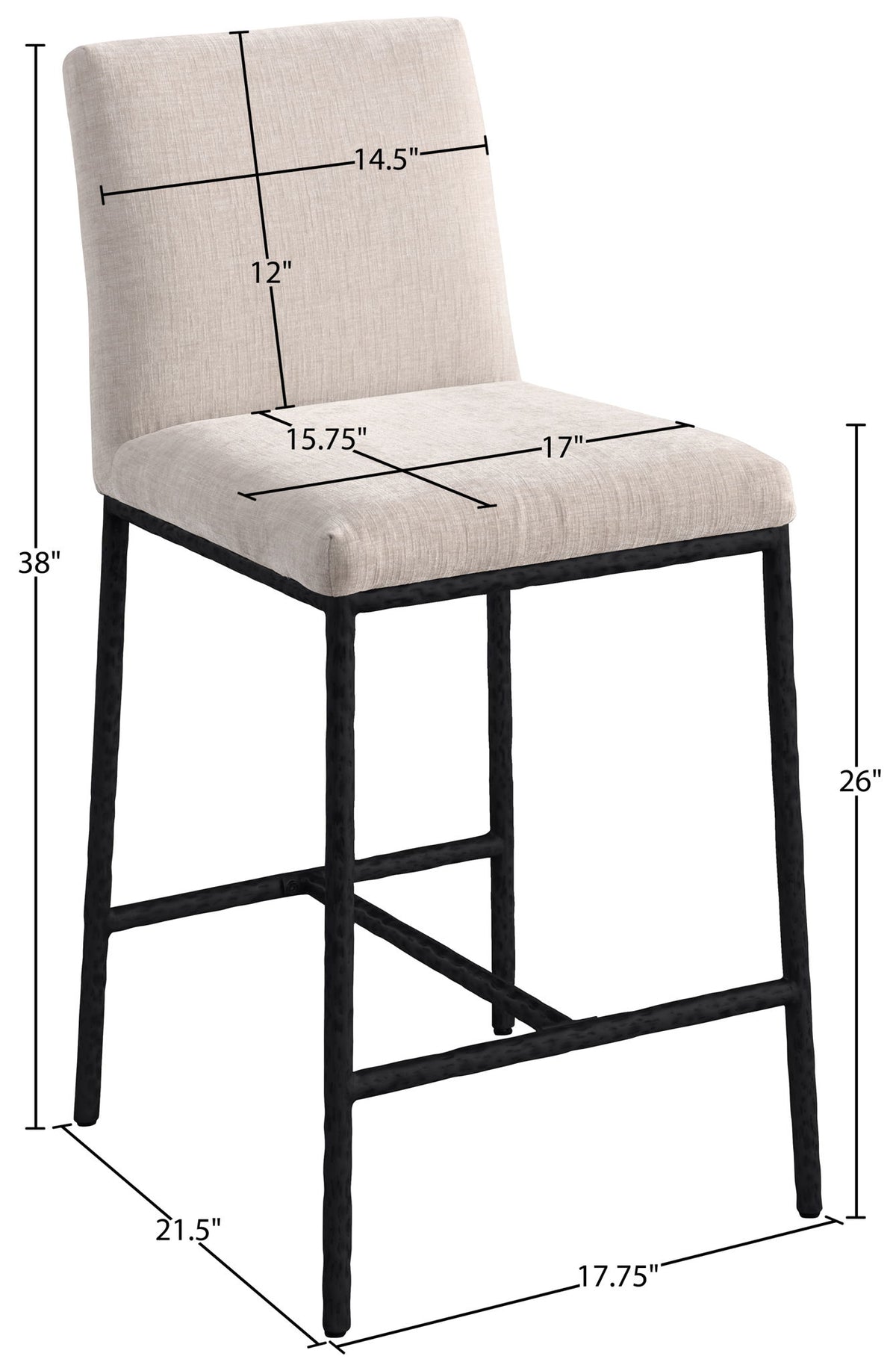Reeves - Chenille Fabric Upholstered Counter Stool (Set of 2) - Black Base