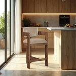 Sacha - Velvet Stool With Brown Base
