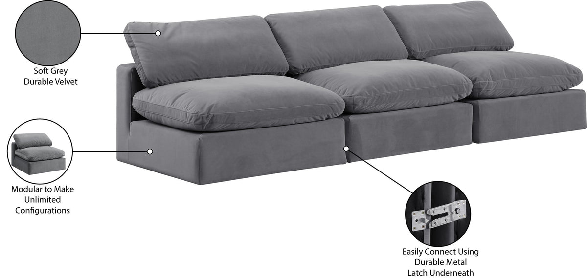 Comfy - Velvet Modular Armless Sofa 3 Seats