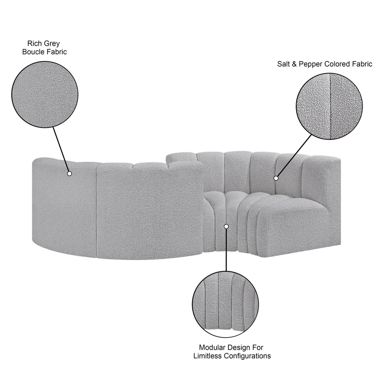 Arc - Boucle Fabric 4 Piece Curved Modular Sofa