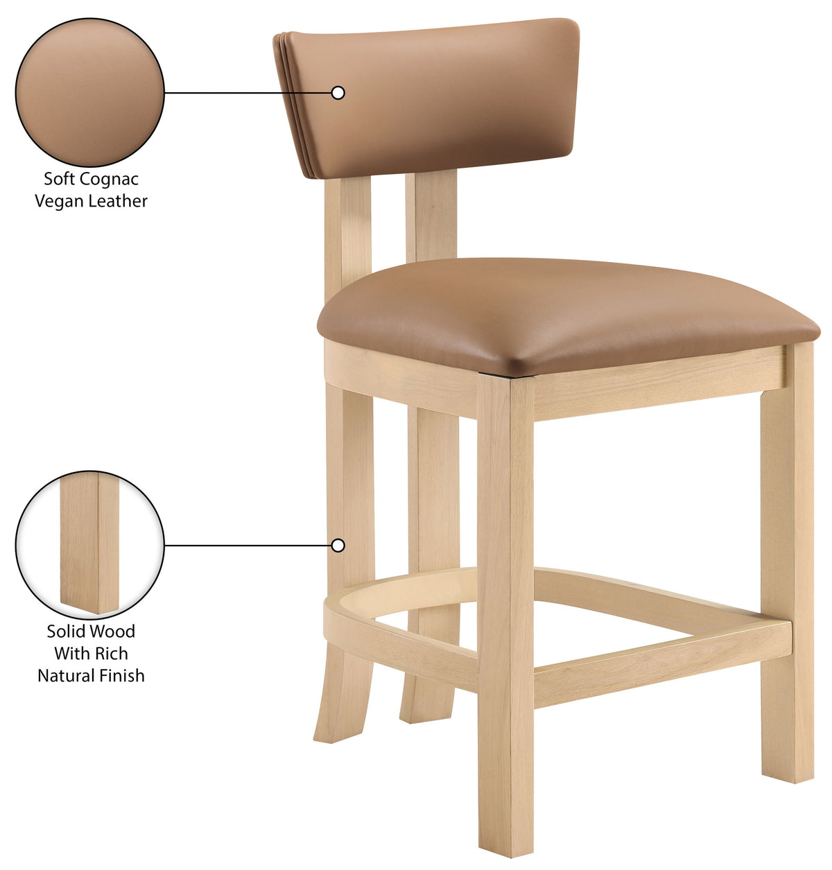 Lavrin - Vegan Leather Counter Stool (Set of 2) - Natural Base