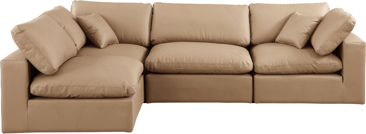 Comfy - 4 Piece Faux Leather Modular Armless Sectional - Tan