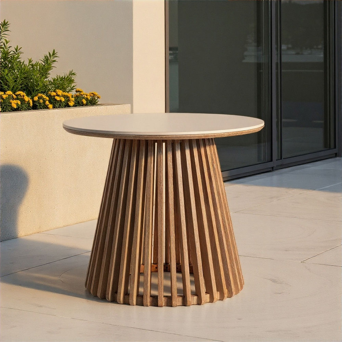 Karmic - 36" Round Outdoor Dining Table - Wire-Brushed Eucalyptus