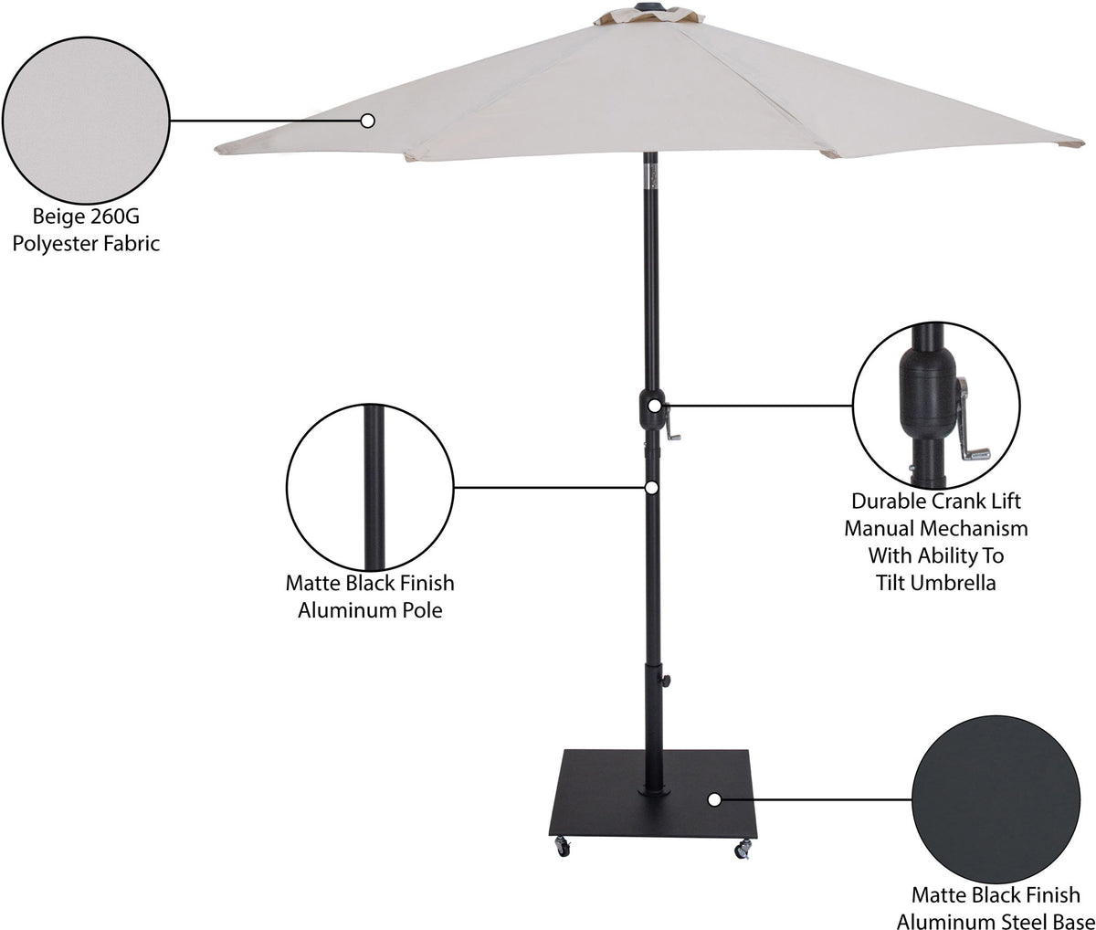 Fiji - Aluminum Patio Umbrella With Square Black Base