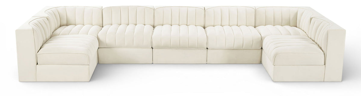 Rummi - Velvet Performance Fabric Upholstered 7 Piece Modular Sectional (With 2 Corner Chairs)