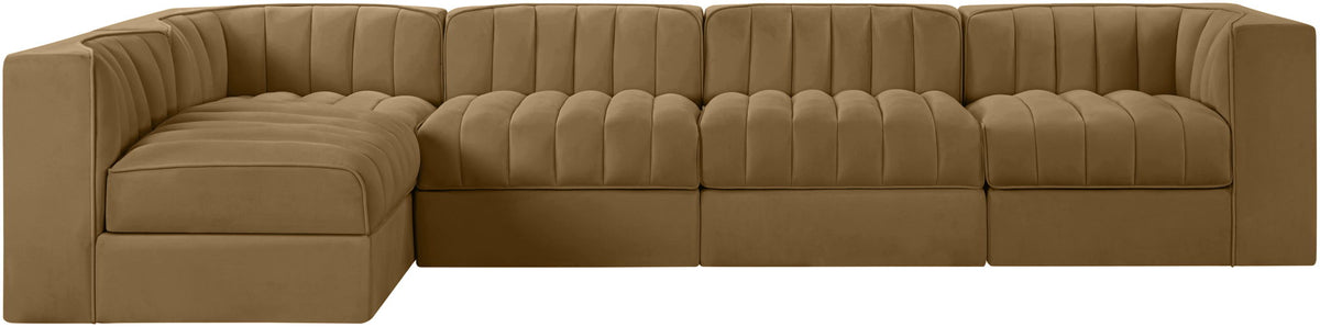 Rummi - Velvet Performance Fabric Upholstered 5 Piece Modular Sectional, L-Shaped (Right)