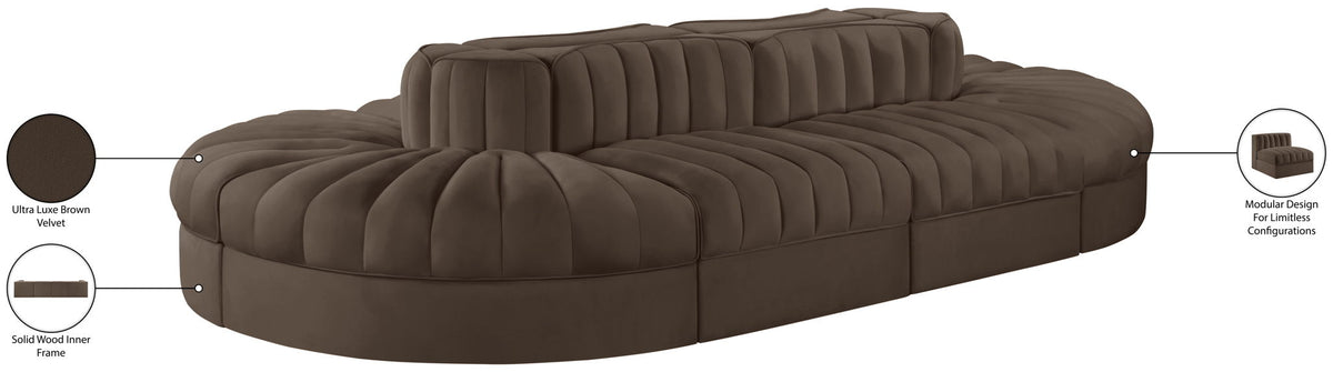 Rummi - Oval Velvet Performance Fabric Upholstered 8 Piece Modular Sectional