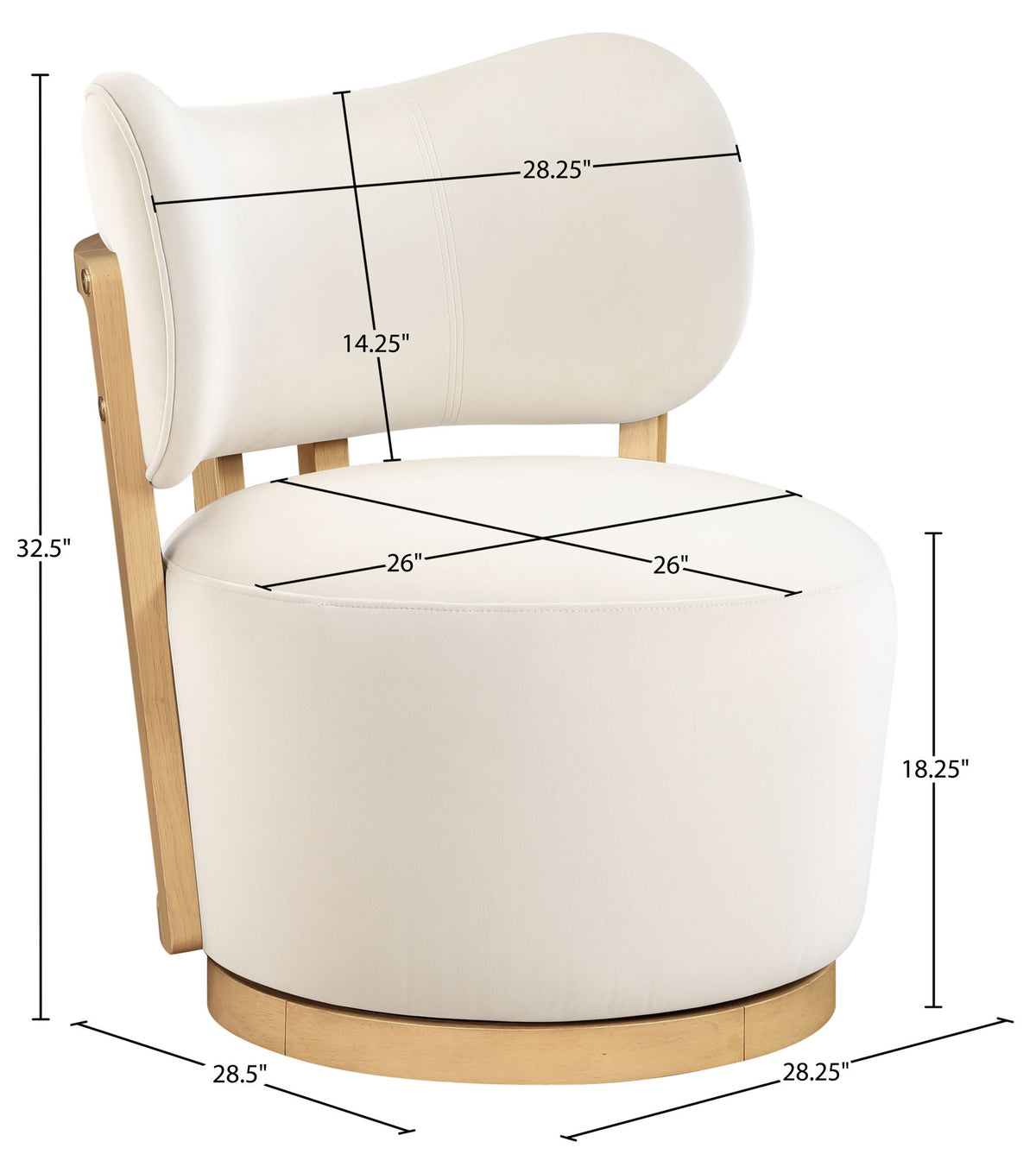 Elara - Velvet Upholstered Swivel Accent Chair - Stained Natural