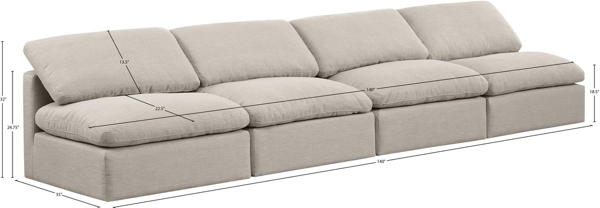 Indulge - Linen 4 Seat Modular Armless Sofa