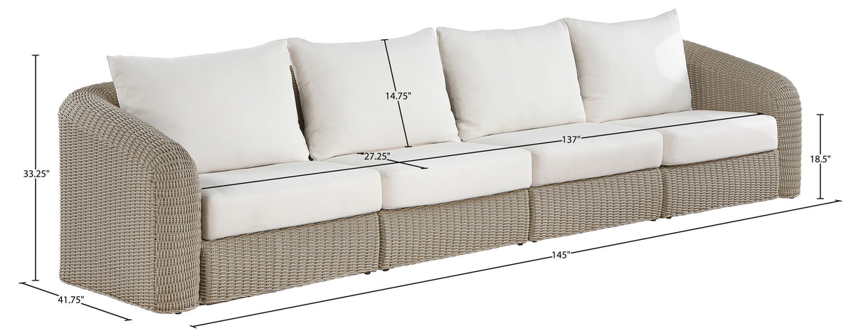 Seacrest - Olefin Water Resistant Fabric And Wicker 4 Piece Outdoor Patio Modular Sofa