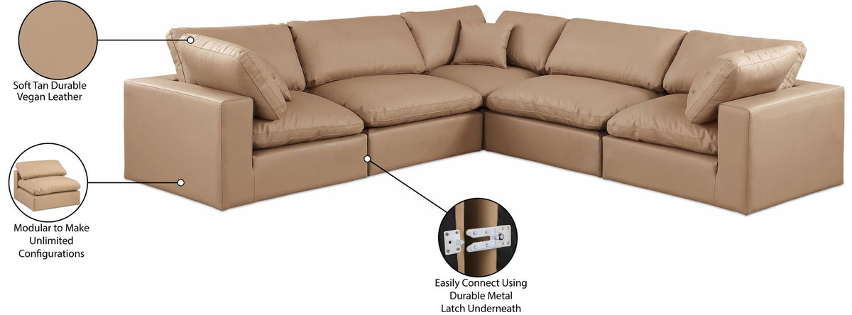 Comfy - 5 Piece Faux Leather Modular Corner Sectional - Tan