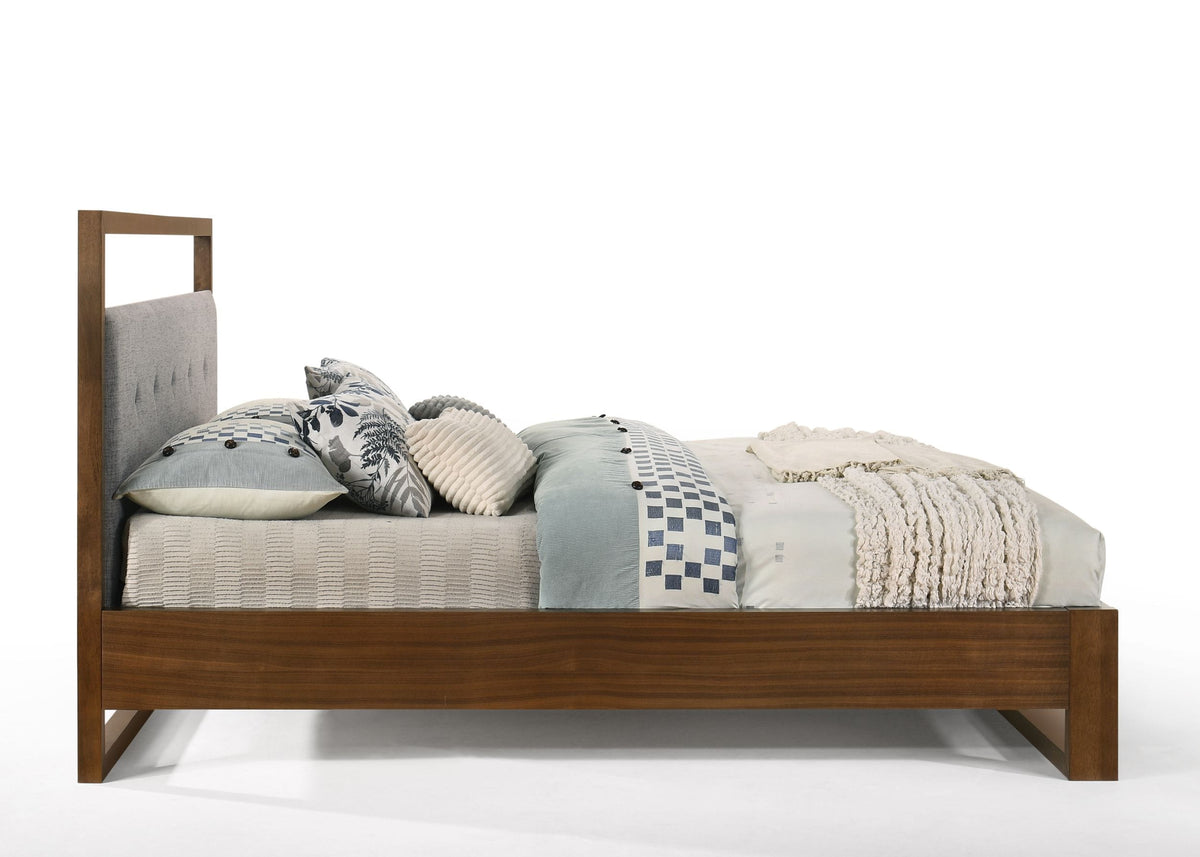 Eastern King Falcor - Modern Grey Fabric & Walnut Veneer Bed by VIG Furniture - View 2