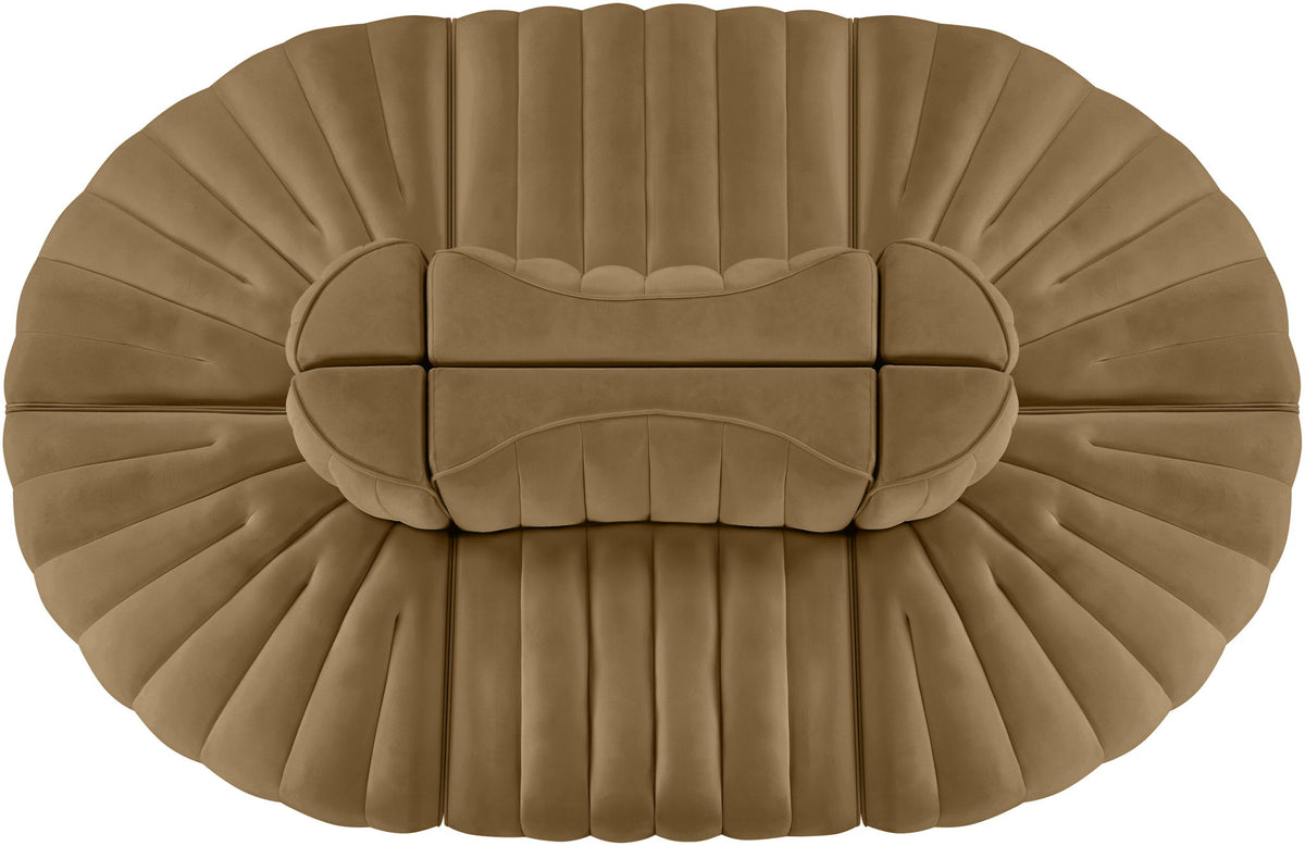 Rummi - Oval Velvet Performance Fabric Upholstered 6 Piece Modular Sectional